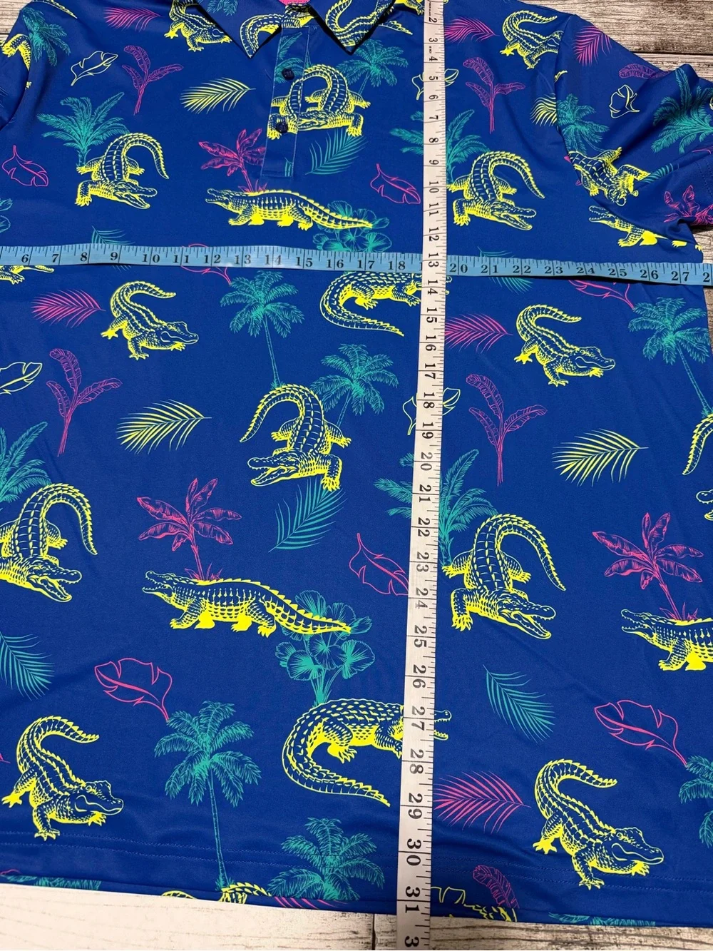 Birdie Bound Polo Shirt Men’s 3XL Blue Palm Tree Crocodile Alligator Floral Golf